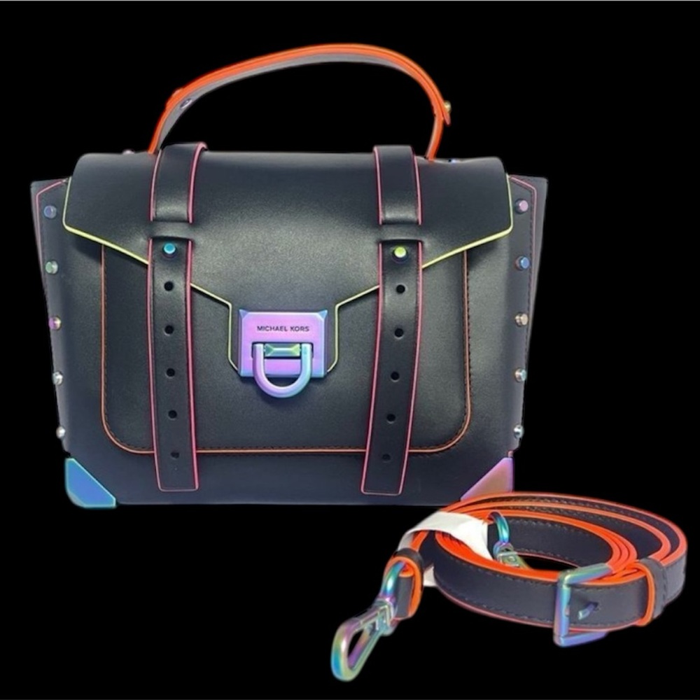 Michael Kors Black Satchel with Multicolor Trim